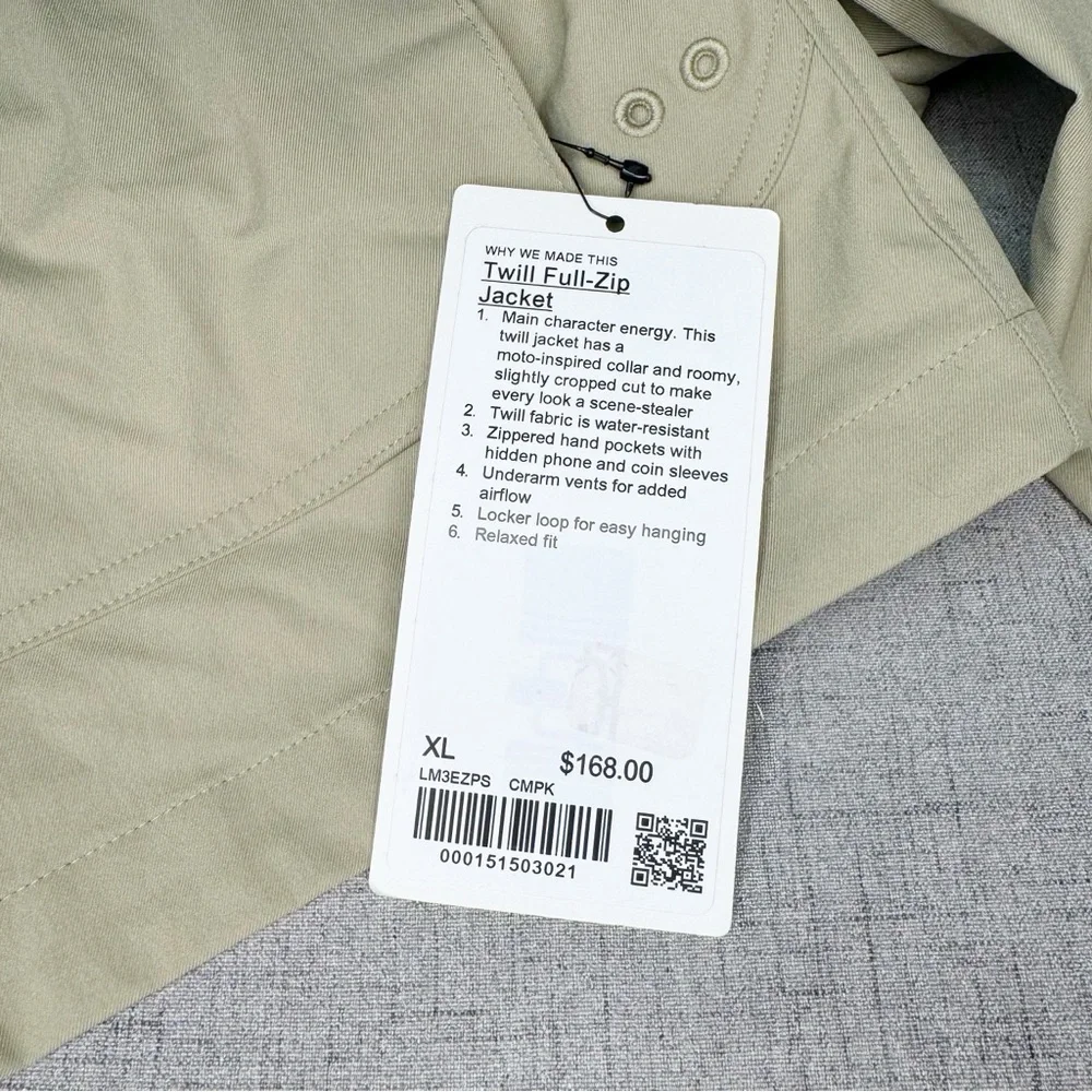 Lululemon Men’s Twill Full Zip Moto Jacket Compass Khaki XL NWT - Picture 11 of 12